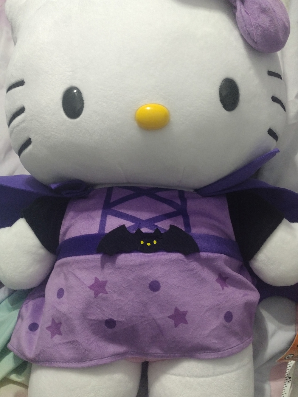 Hello Kitty Greeter Purple and Black Bat Dress Plush - Yellow Nose New